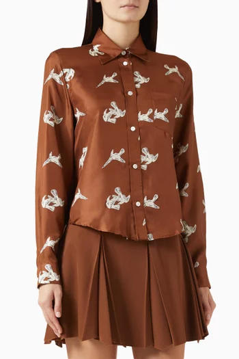 Raven-print Shirt in Silk-twill