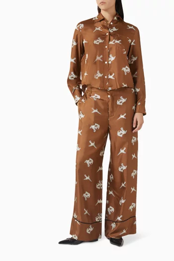 بنطال بنقشة غراب حرير تويل