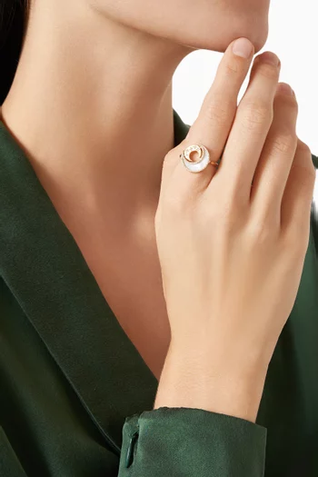 Qamar Layali Diamond & Pearl Ring in 18kt Gold