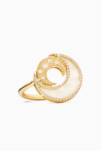 Qamar Layali Diamond & Pearl Ring in 18kt Gold