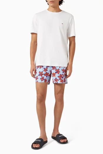 Printed Mid Length Swim Shorts in Nylon