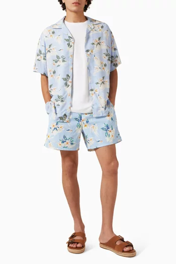 Printed Mid Length Swim Trunks in Nylon