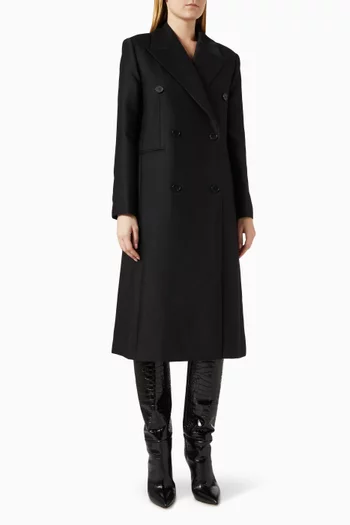Double-breasted Tailored Coat in Wool-Silk blend