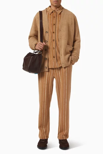 قميص بنمط جاكيت باجا مخطط صوف وقطن