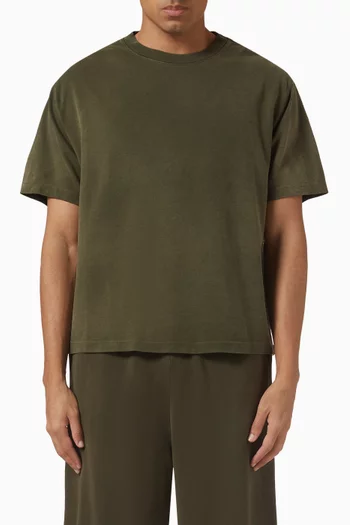 تي شيرت بقصة فضفاضة ولون باهت مزيج قطن وكشمير