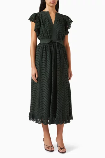 فستان أولغا متوسط الطول بأكمام فراشة قطن