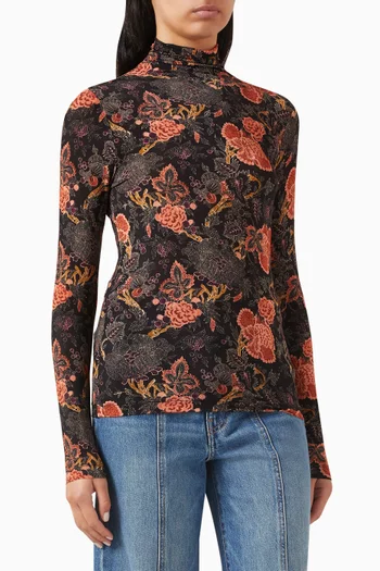 Aurelia Printed Turtleneck Top in Jersey