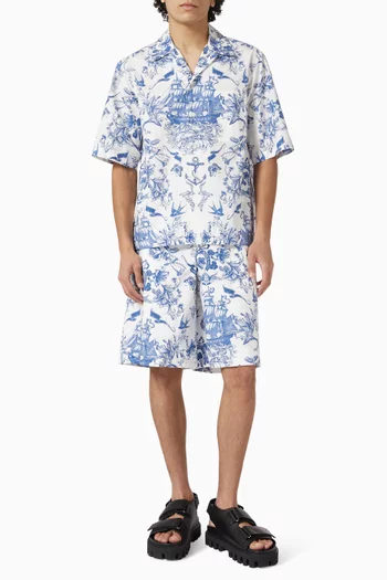 قميص هاواي بطبعة وشم على شكل مركب قطن