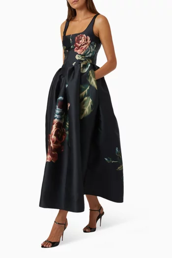 Flower Printed Princess Dress in Mikado