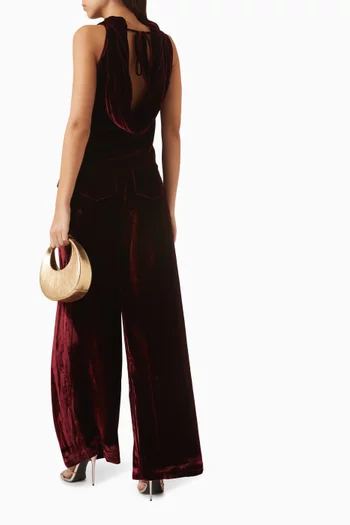 بلوزة بفتحة رقبة بياقة مطوية مخمل