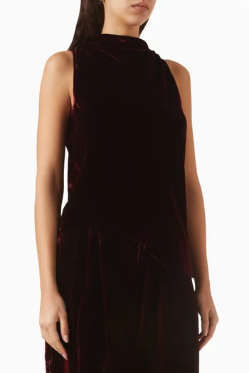 بلوزة بفتحة رقبة بياقة مطوية مخمل