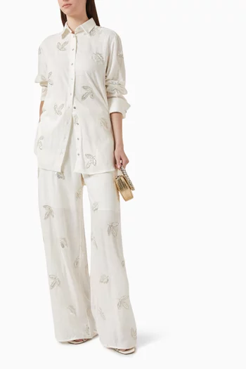 Sequin-embroidered Pants in Linen