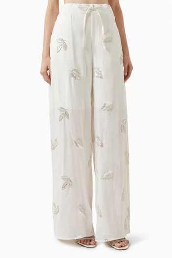 Sequin-embroidered Pants in Linen