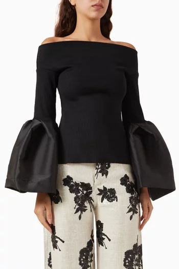Off-shoulder Puff-sleeve Top in Jersey