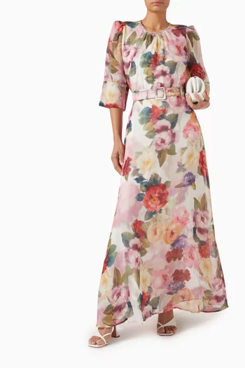 تنورة طويلة مزينة بنقشة أورجانزا