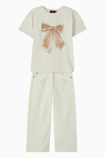 Bow Wide-leg Jeans in Cotton