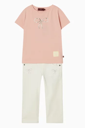 Bow-embellished T-shirt in Cotton
