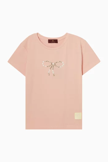Bow-embellished T-shirt in Cotton