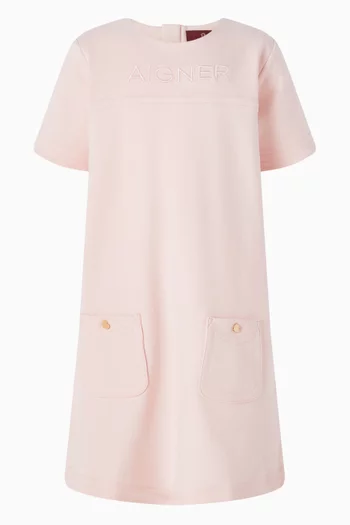 فستان قطن بتطريز شعار الماركة