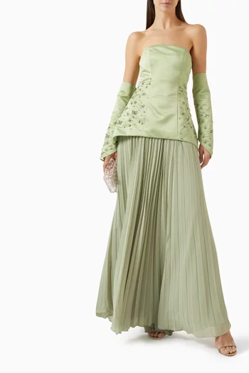 SERENA DRESS // Midi corset bodice dress withembroidery and pleated skirt accompanied withbutterfly embroidered choker.:Light/Pastel Green (New):L|218627636