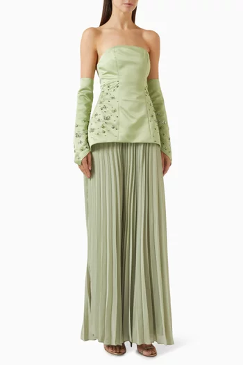 SERENA DRESS // Midi corset bodice dress withembroidery and pleated skirt accompanied withbutterfly embroidered choker.:Light/Pastel Green (New):L|218627636