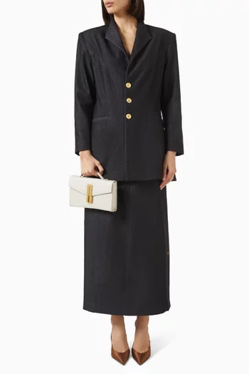 Midnight Bloom Oversized Blazer in Denim & Wool