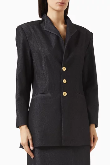 Midnight Bloom Oversized Blazer in Denim & Wool