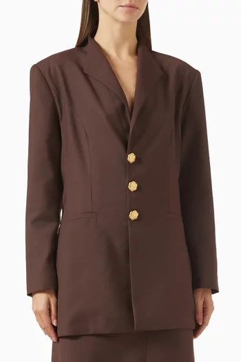 Midnight Bloom Oversized Blazer in Denim & Wool