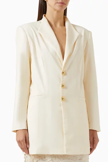 Midnight Bloom Oversized Blazer in Denim & Wool