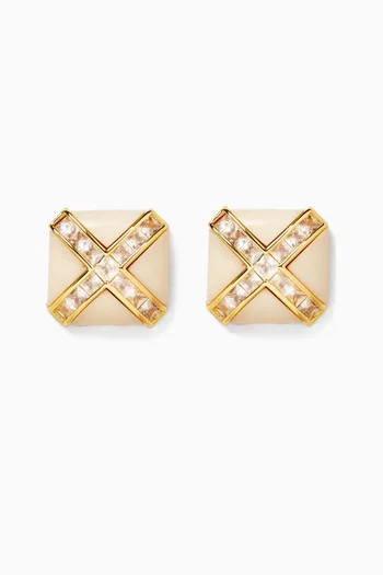 Cross Square Earrings in 18kt Gold-plated Brass