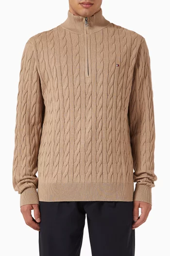 Cable-knit Zip Sweater in Cotton