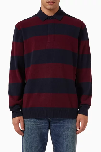 Striped Rugby Polo Shirt in Wool-cashmere