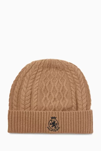 TH Crest Cable Knit Beanie in Wool-blend