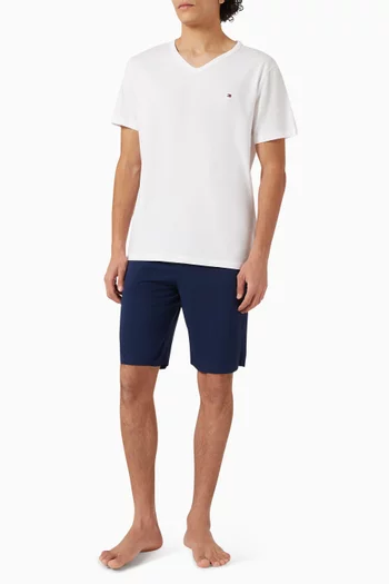 V-neck Lounge T-shirts in Stretch-Cotton, Set of 3