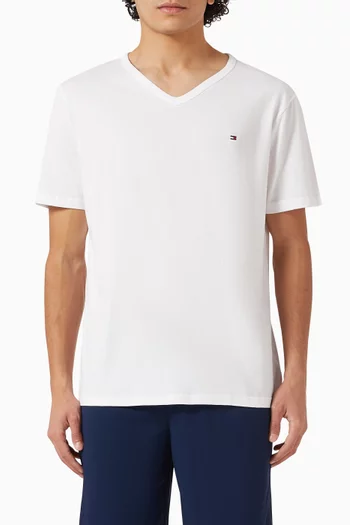 V-neck Lounge T-shirts in Stretch-Cotton, Set of 3