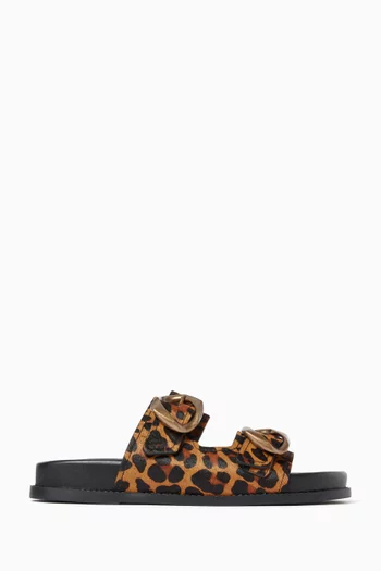 Lois Flat Sandals in Leopard-print Calf Hair