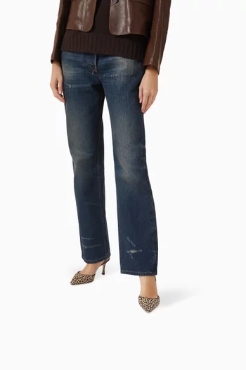 حذاء كلاسيك كارولين بطبعة جلد الحيوانات وسير خلفي وكعب 70 مم شمواه جلد عجل