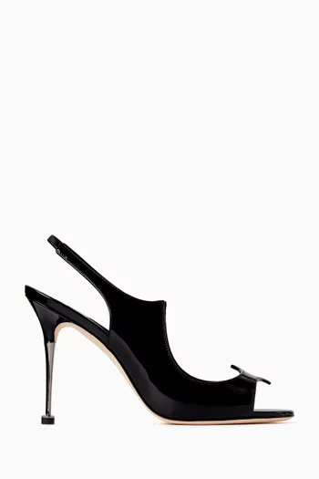 صندل مينزا بسير خلفي وكعب 105 مم جلد لامع