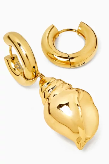 Mix & Match Hoop & Seashell Earrings in 24kt Gold-plated Brass