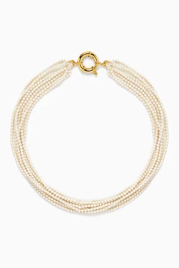 Multistrand Pearl Necklace in 14kt Gold-plated Brass