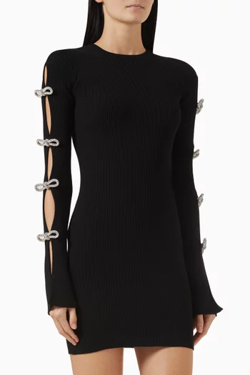 Crystal-bow Knit Mini Dress in Viscose-blend
