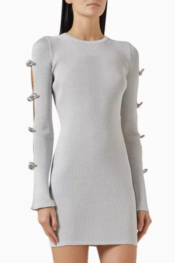 Crystal-bow Knit Mini Dress in Viscose-blend