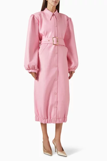 Long Belted Bomber Jacket in Eco Leather