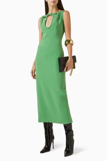 فستان متوسط الطول بفتحة ستان