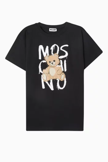 Graffiti Logo & Teddy T-shirt Dress in Cotton