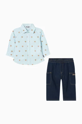 طقم متناسق بطبعة دب قطن