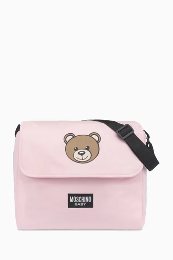 Teddy-print Changing Bag with Mat