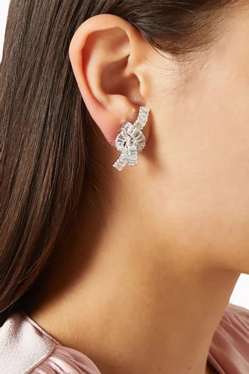 أقراط ماتريكس مرصعة بأحجار مستطيلة معدن مطلي روديوم