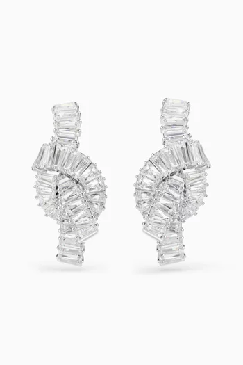 أقراط ماتريكس مرصعة بأحجار مستطيلة معدن مطلي روديوم