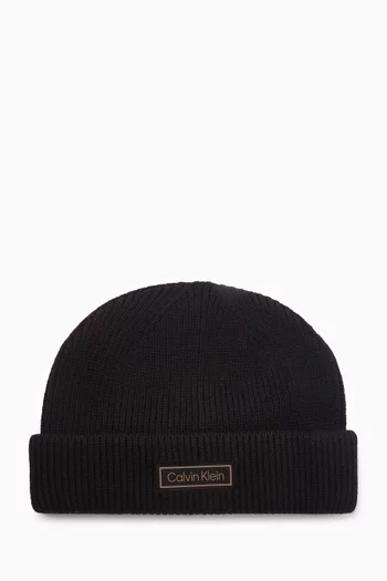 Patch Logo Beanie in Ribbed-knit